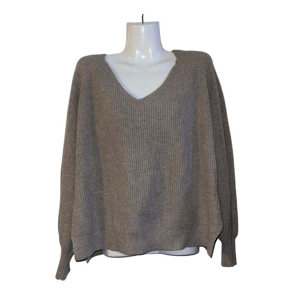Lulus Chunky Knit Ribbed V-Neck Oversized Pullover Sweater SZ L Casual Comfort